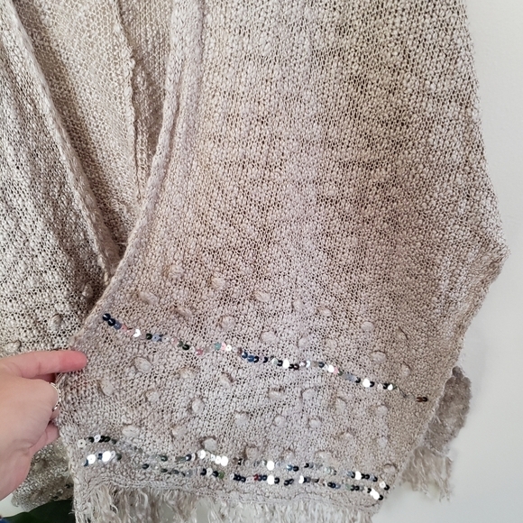 Knox Rose sequin with fringe open front oversized cardigan/wrap. Sz S - Picture 2 of 7